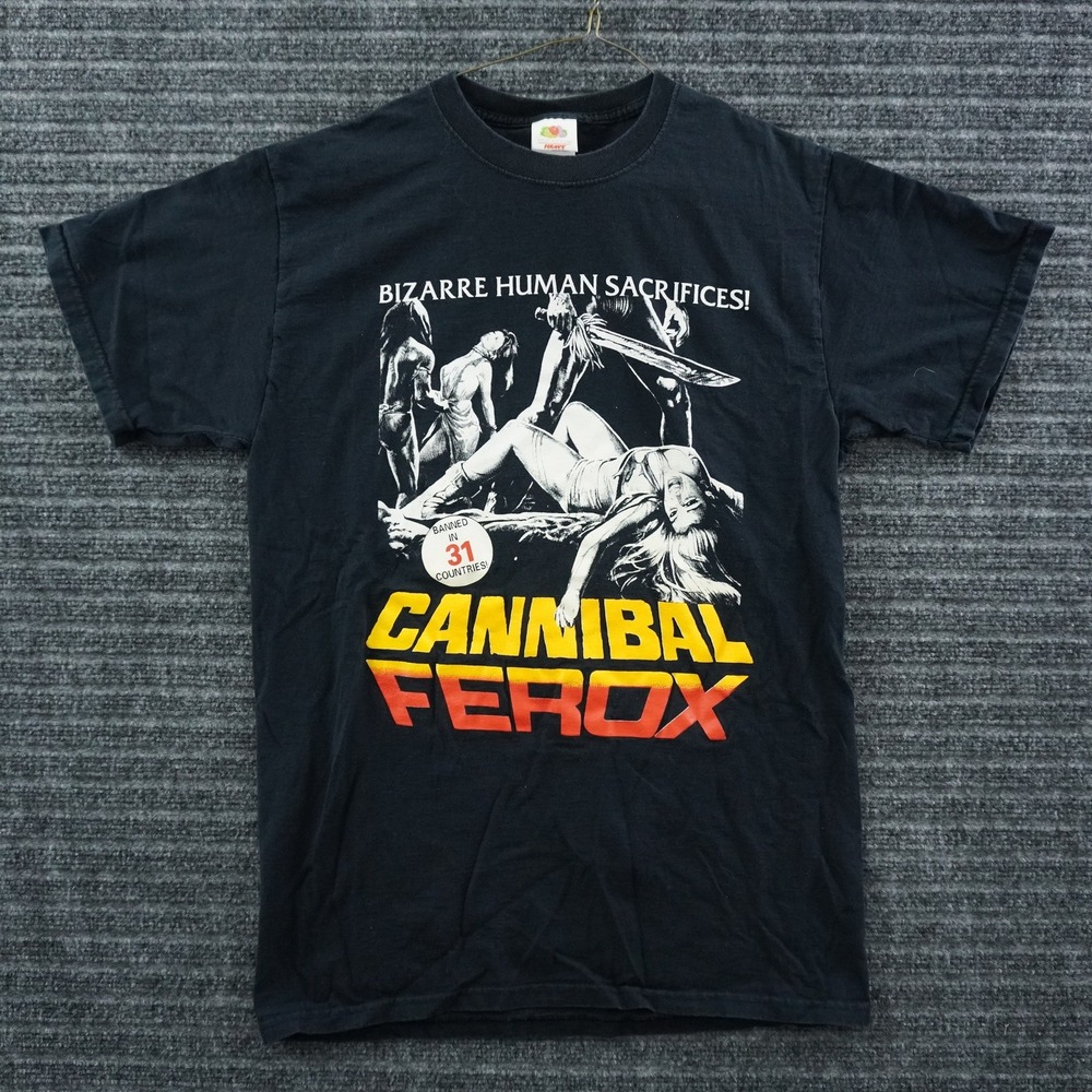 Vintage Cannibal Ferox T-Shirt Mens Medium Black Horror Movie Graphic